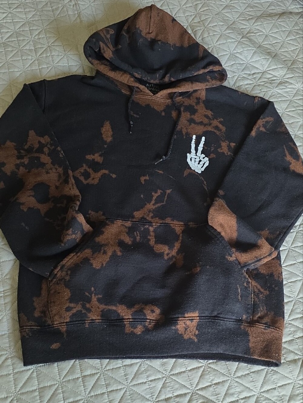 Artist Union Clothing Co. Black and Brown Tie-Dye Hoodie with Skeleton Hand